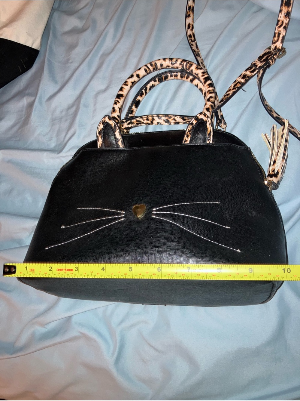 Adorable Black Cat Accent Satchel with Leopard Strap - Picture 2 of 4